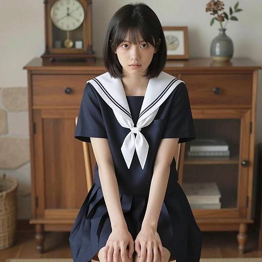 Japanese Woman in Sailor Uniform Interior