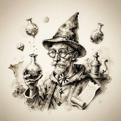 Alchemist Sketch with Watercolor Bleeds