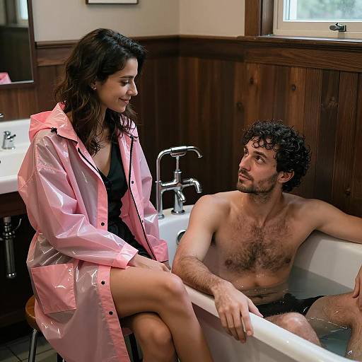 Intimate Bathroom Scene with Two Figures