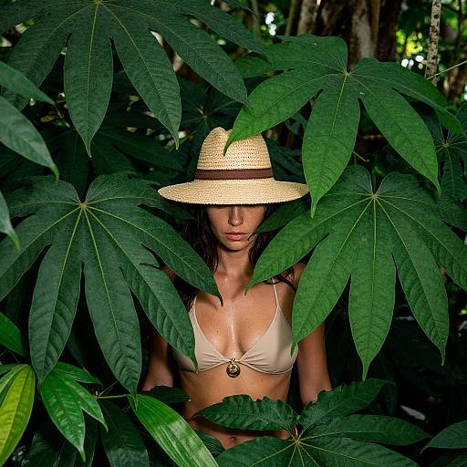 Woman in Lush Jungle Canopy