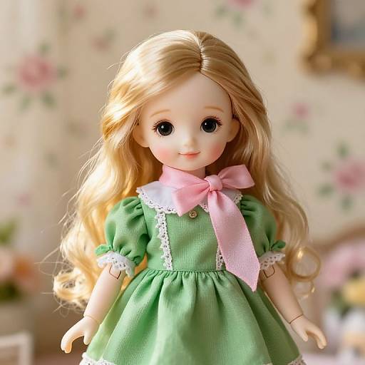 Charming Blonde Doll in Green Dress