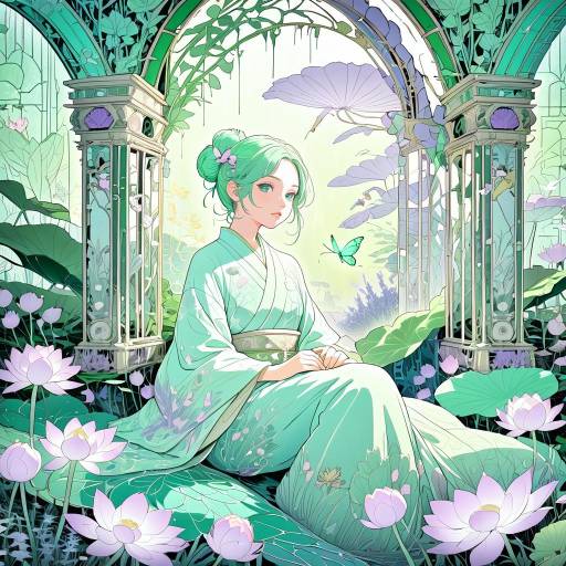 Whimsical Anime Girl in Serene Ruins