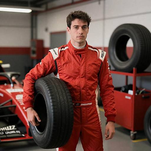 Male Race Car Driver in Garage