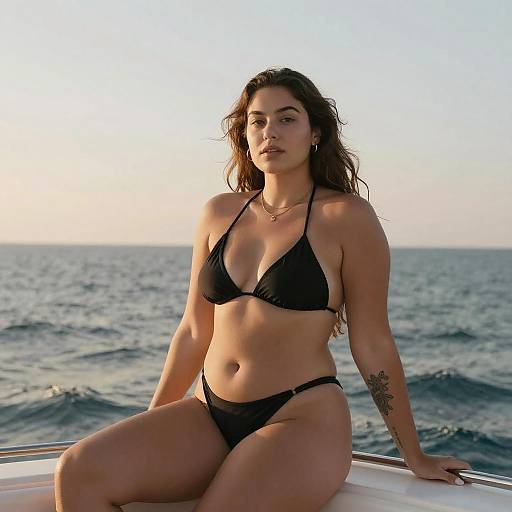 Curvy Woman on Boat at Sunset