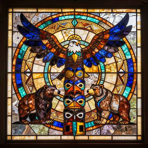 Vibrant Native American Totem Stained Glass