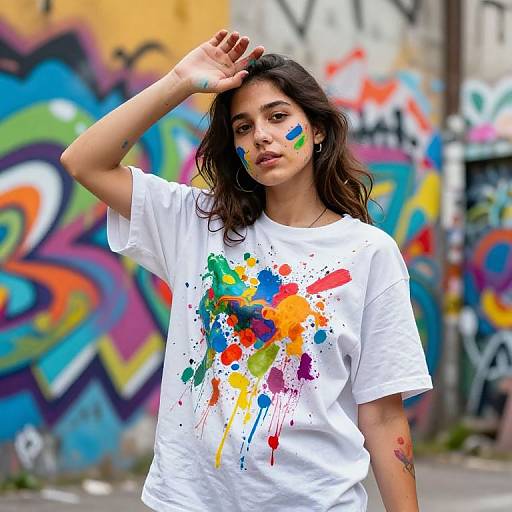 Girl with Colorful Paint Splashes