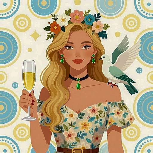 Whimsical Woman in Floral Elegance