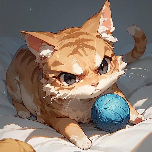 Angry Anime Furry Cat with Yarn