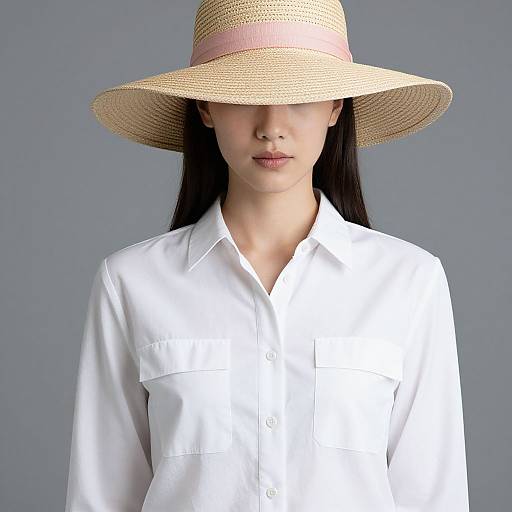 Woman in Straw Hat and White Shirt