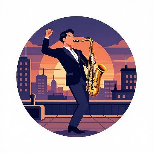 1920s Saxophonist Rooftop Dance Illustration