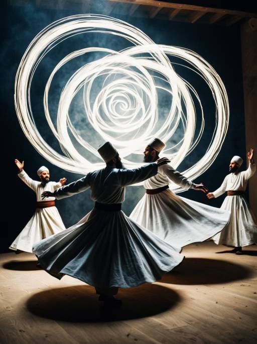 Whirling Dervishes Dancing with Light Spiral