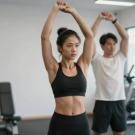 Muscular Woman Stretching in Gym