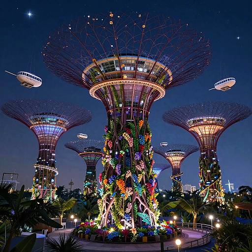 Enchanted Fantasy Tree City Night