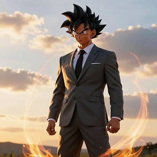 Vegito in Charcoal Suit at Sunset