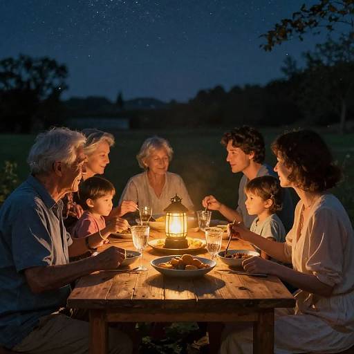 Family Gathering Under Starlit Sky