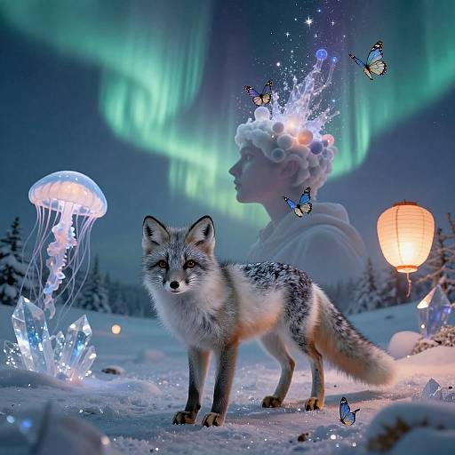 Arctic Fox Aurora Double Exposure Dream