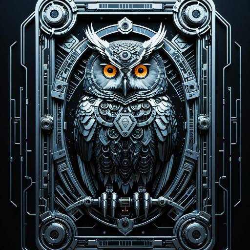 Cyberpunk Robotic Owl Tarot Card