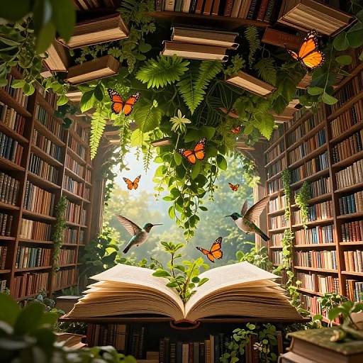 Surreal Upside-Down Library Fantasy