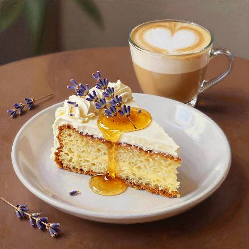 Lavender Honey Cake and Cappuccino Art