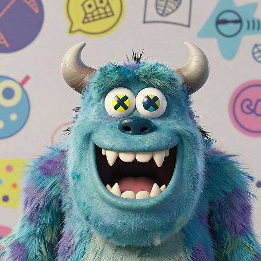 Vivid Cartoon Monster Face Close-Up