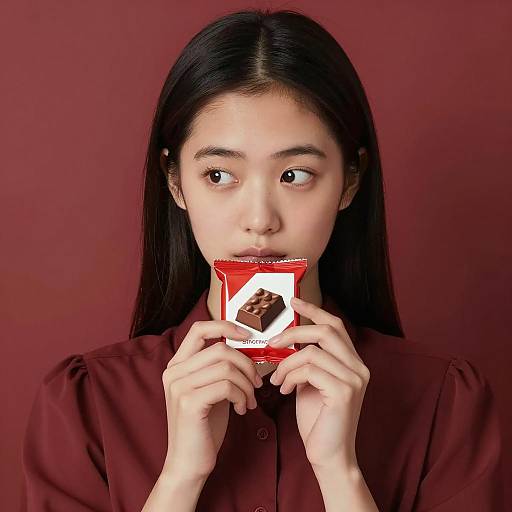 Young Japanese Woman Holding Chocolate Package