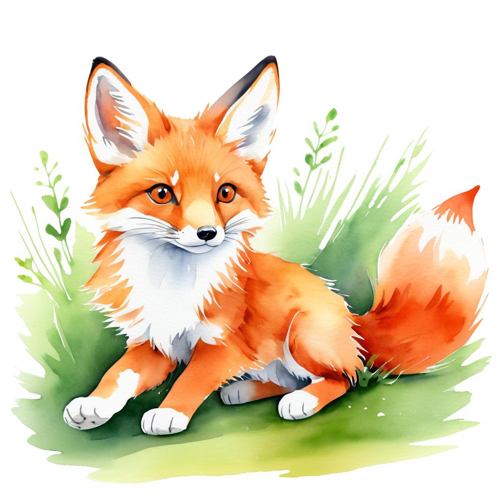 Playful Fox Watercolor Illustration