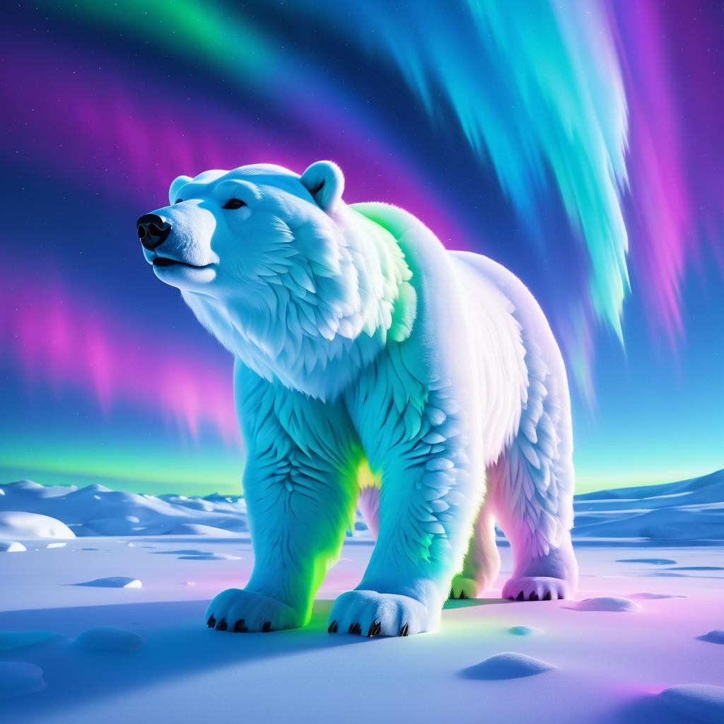 Vibrant Polar Bear in Neon Tundra