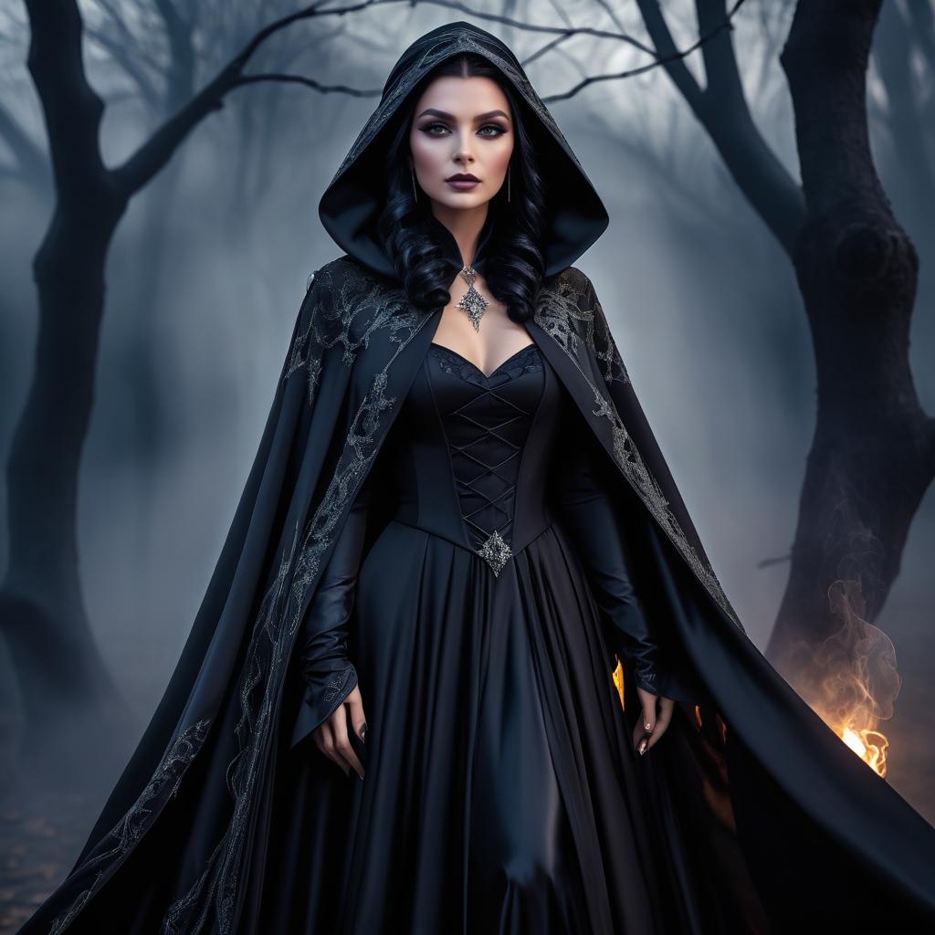 Elegant Mysterious Witch in Cloak