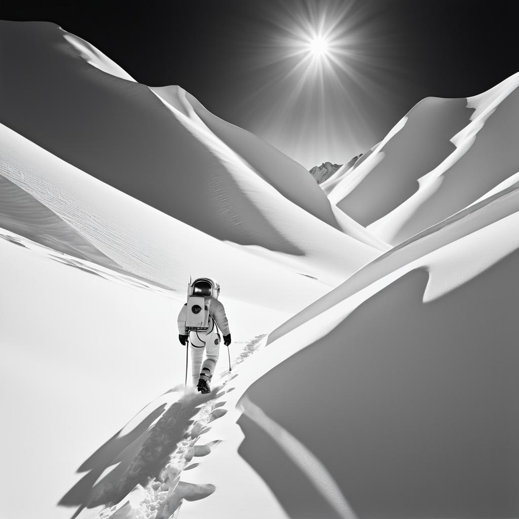 Astronaut in Serene Snowy Mountains