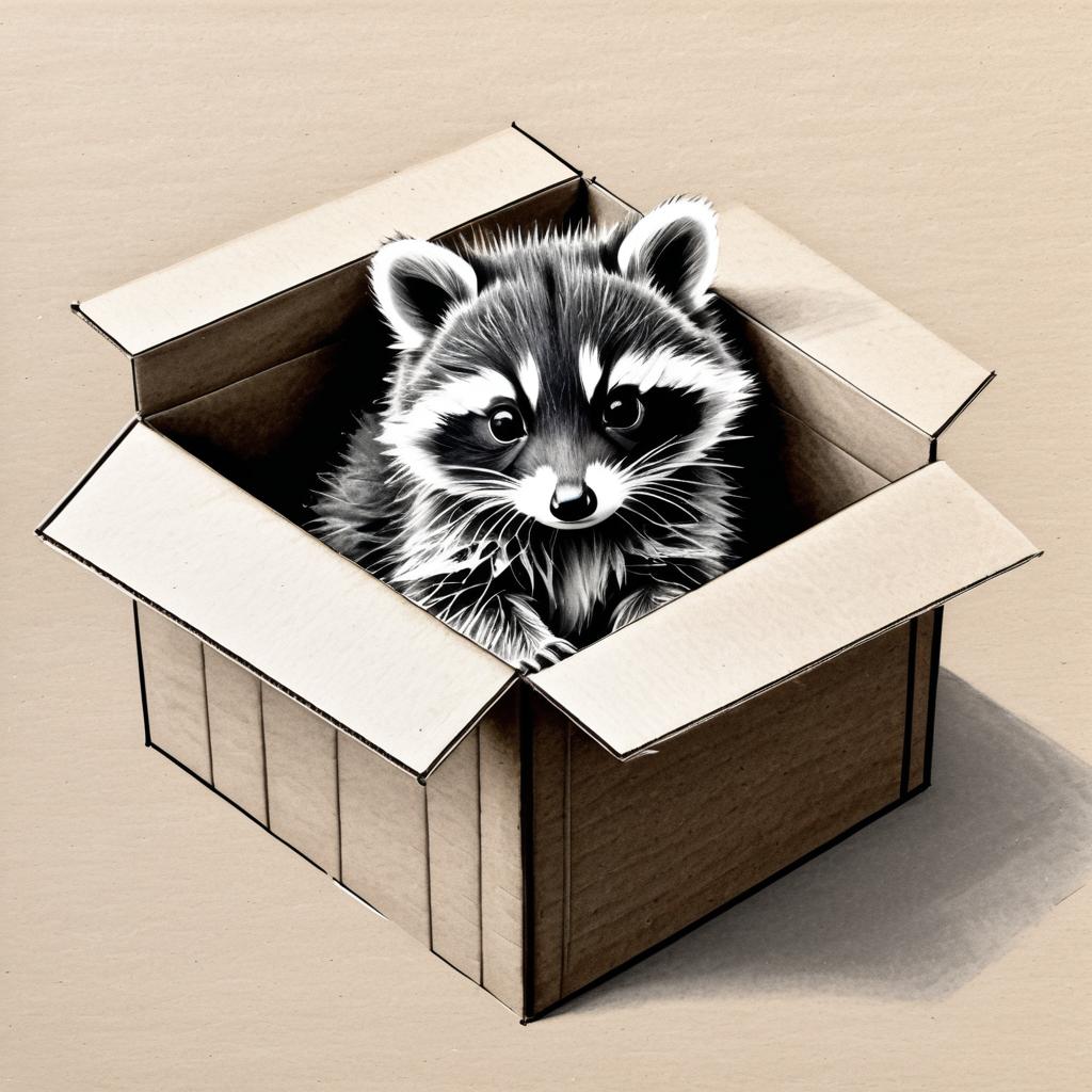 Intricate Pencil Sketch of Baby Raccoon