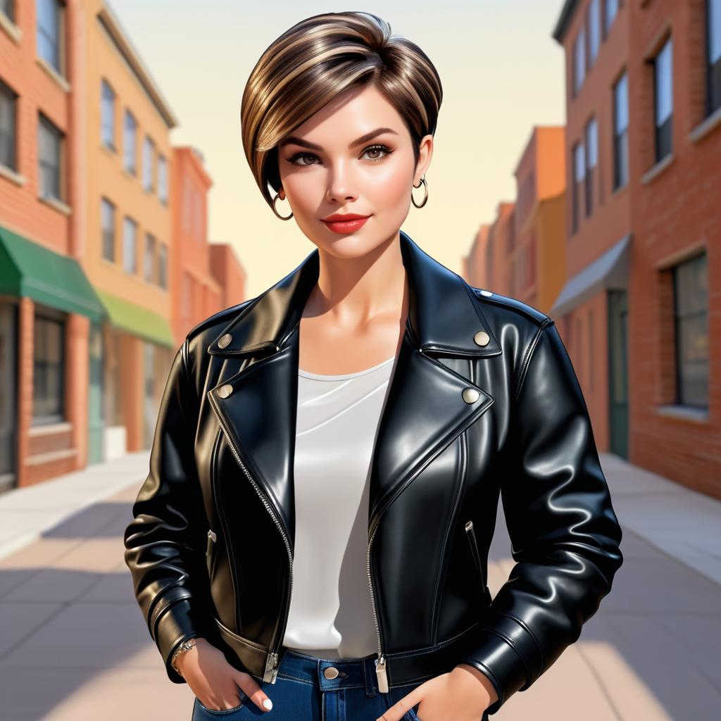 Stylish Cartoon Woman in Leather Jacket