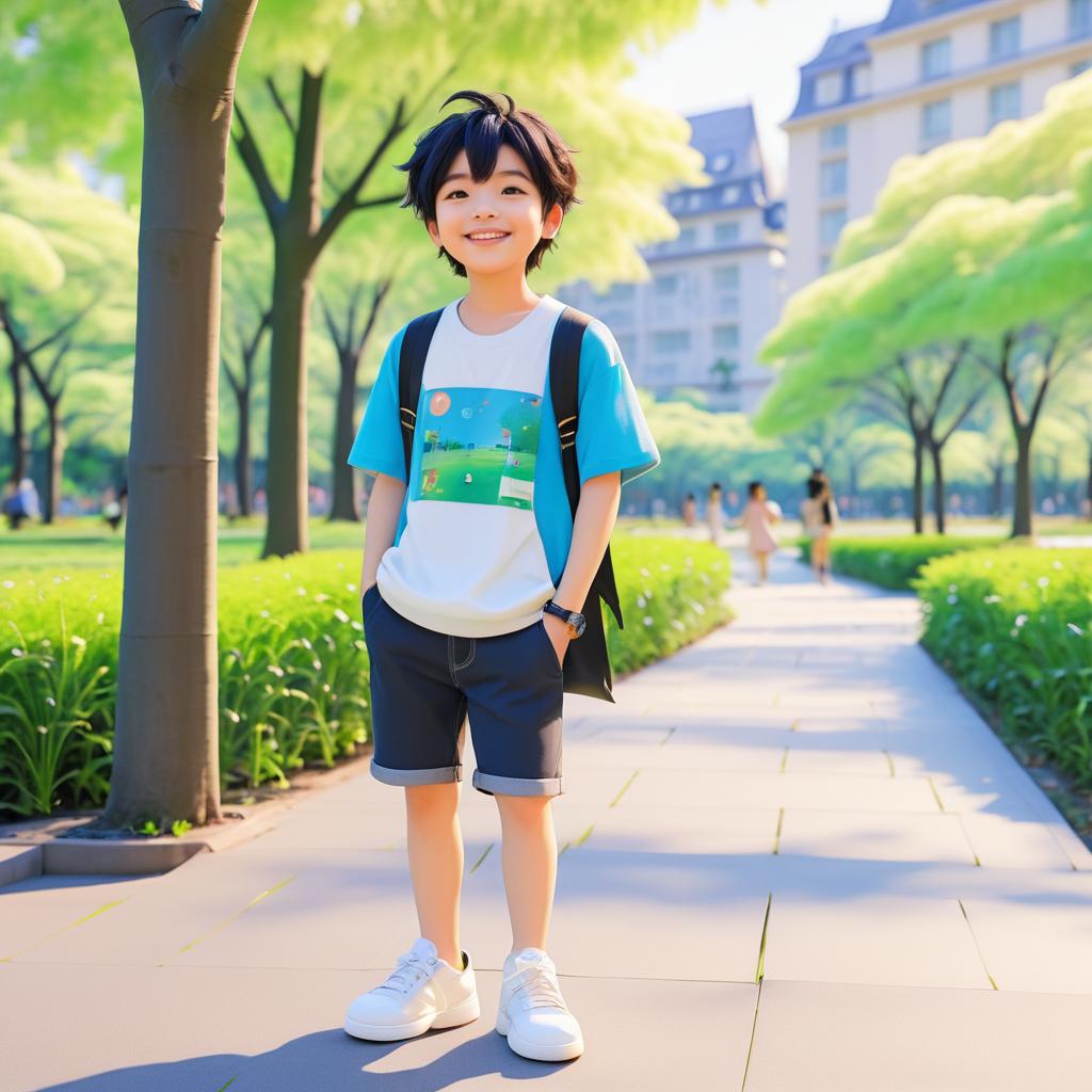 Pixar-Inspired Cute Boy in Park