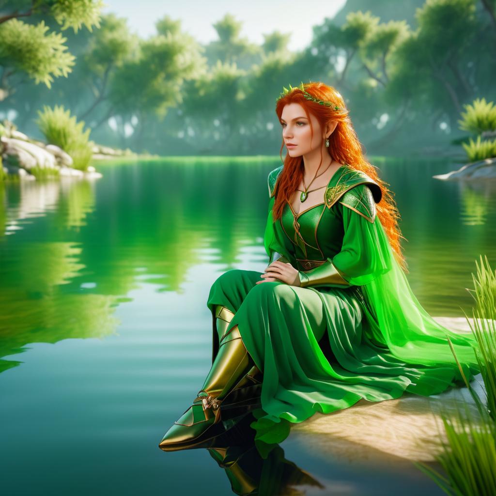 Enchanting Redhead Elf Warrior by the Lake