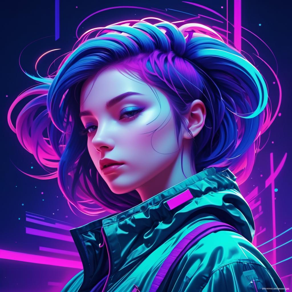 Futuristic Girl with Purple Hair Glow