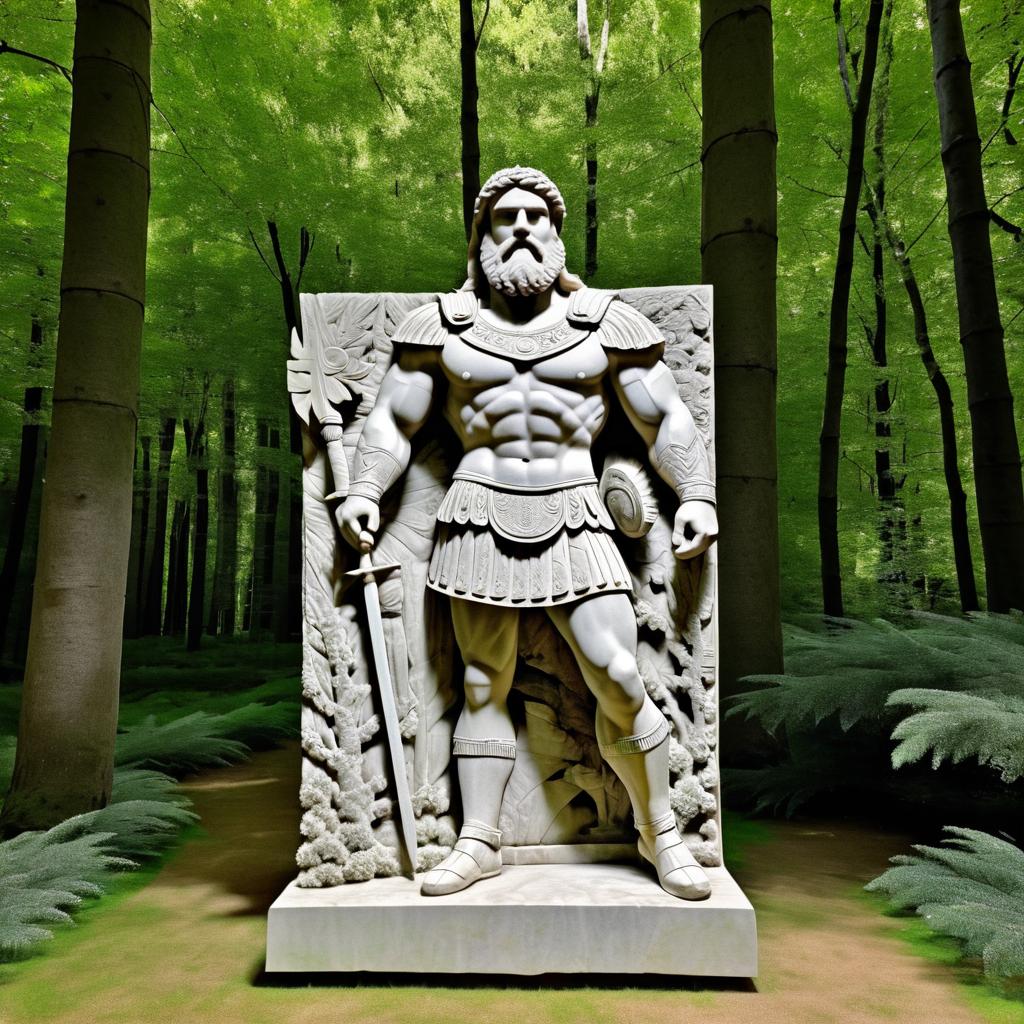 Ancient Greek Warrior in Forest Relief