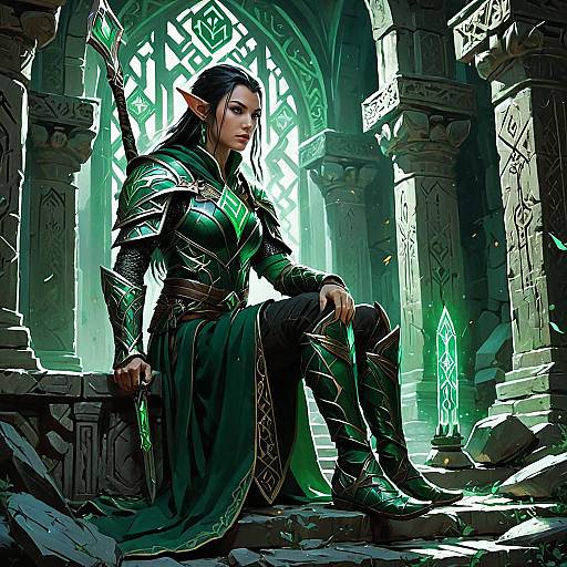 Elven Warrior in Emerald Armor