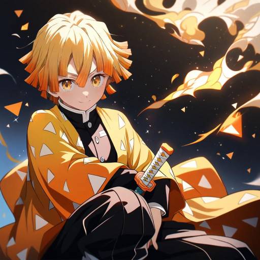 Illustration of Agatsuma zenitsu, kimetsu no yaiba in the style of Chii (tsumami tsumamare)