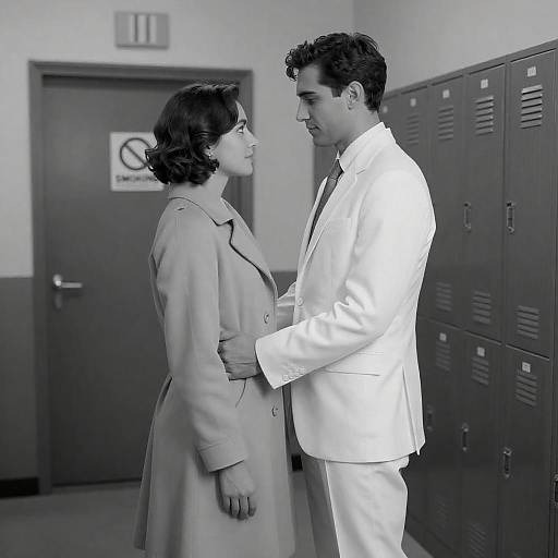 Black-and-White Hallway Embrace, No Smoking