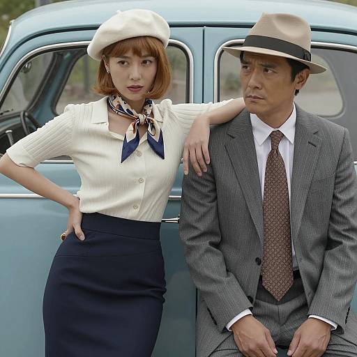 Vintage Fashion Portrait with Classic Car