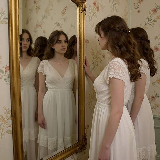 Woman Gazing into Endless Mirrored Realities