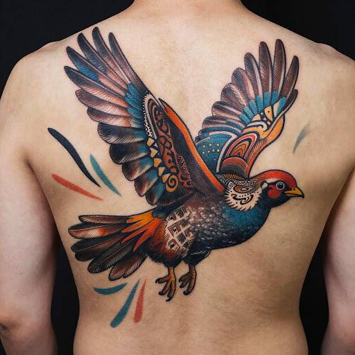 Colorful Quail Tattoo Design
