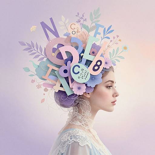 Surreal Woman with Typographic Headdress