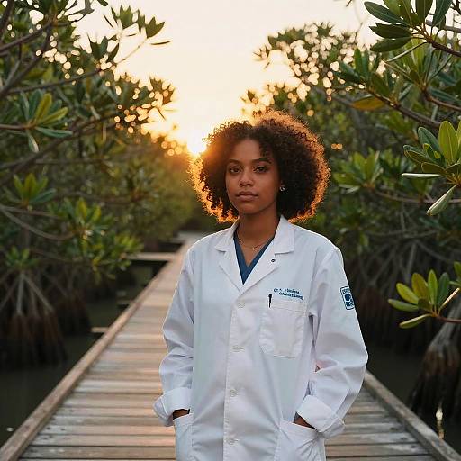 Afro-Latina Marine Biologist in Mangrove Sunset