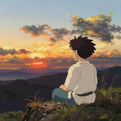 Ghibli-Style Sunset Mountain View