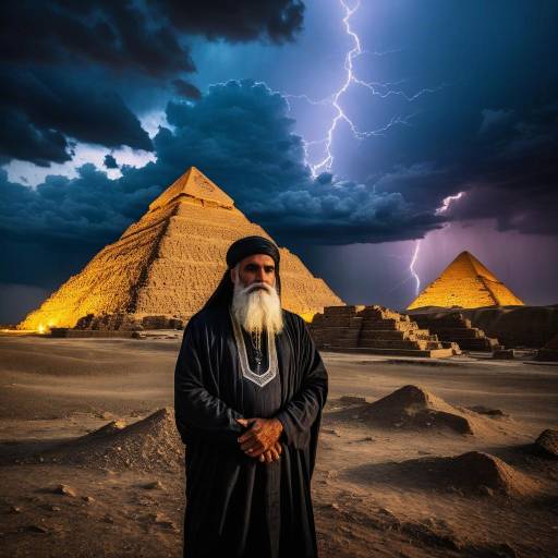 Mesopotamian Sky God Anu with Pyramids and Lightning