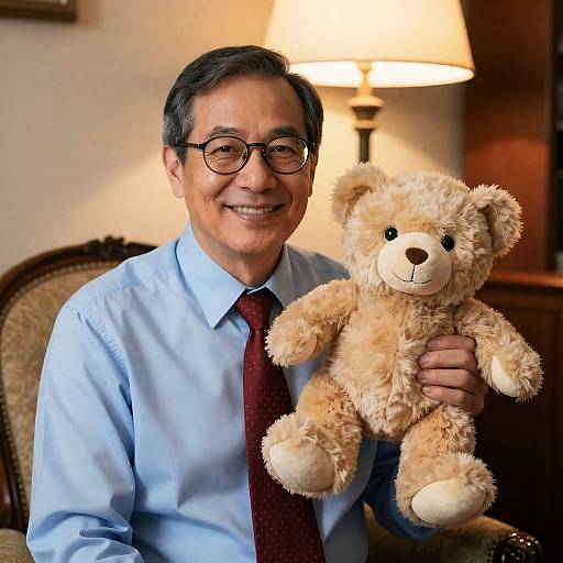 Cheerful Man with Teddy Bear Portrait