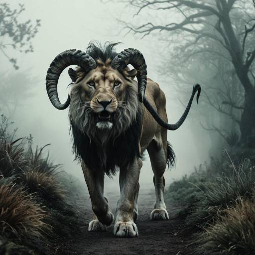 Hyper-Realistic Chimera in Foggy Forest Hyper-Realistic Chimera in Foggy Forest