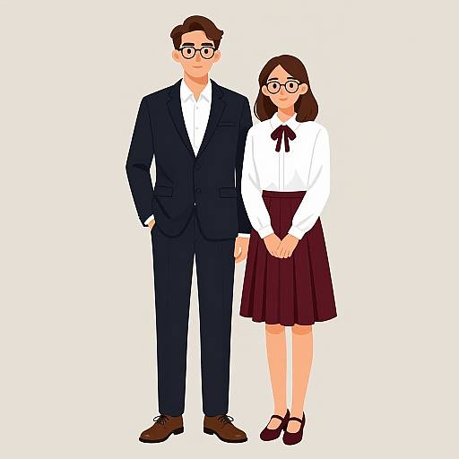 Stylized School Uniform Couple Illustration