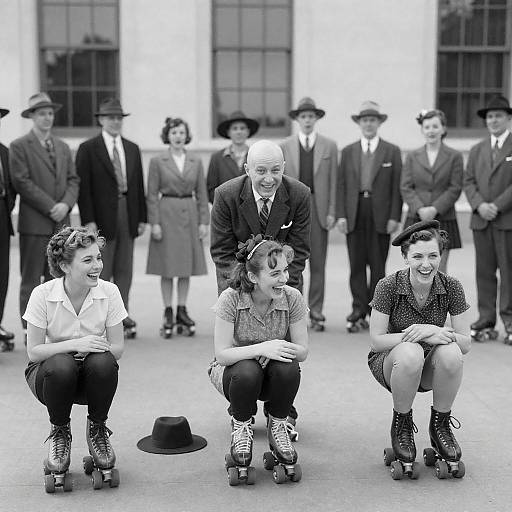 Vintage Roller Skating Scene in B&W