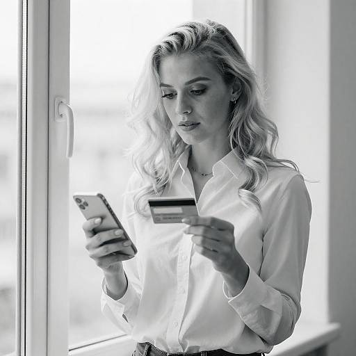 Blonde Woman with Smartphone and Card